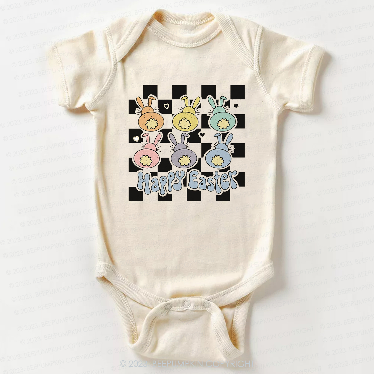 Happy Easter Checkered Bunnies Bodysuit For Baby