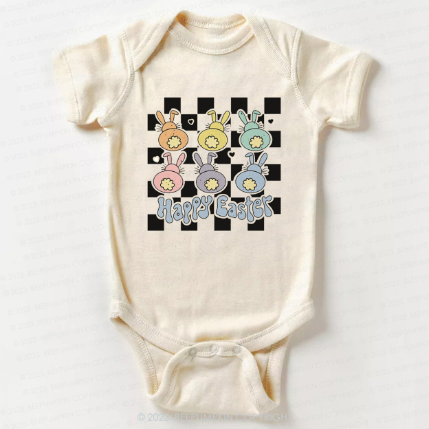 Happy Easter Checkered Bunnies Bodysuit For Baby