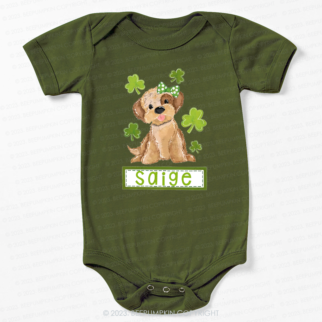Polka Dot Bow Dog St.Patricks Day Bodysuit For Baby