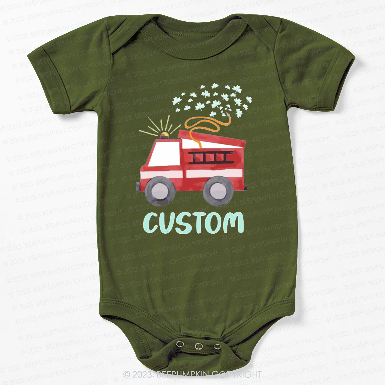 Firetruck Shamrock St.Patricks Day Bodysuit For Baby
