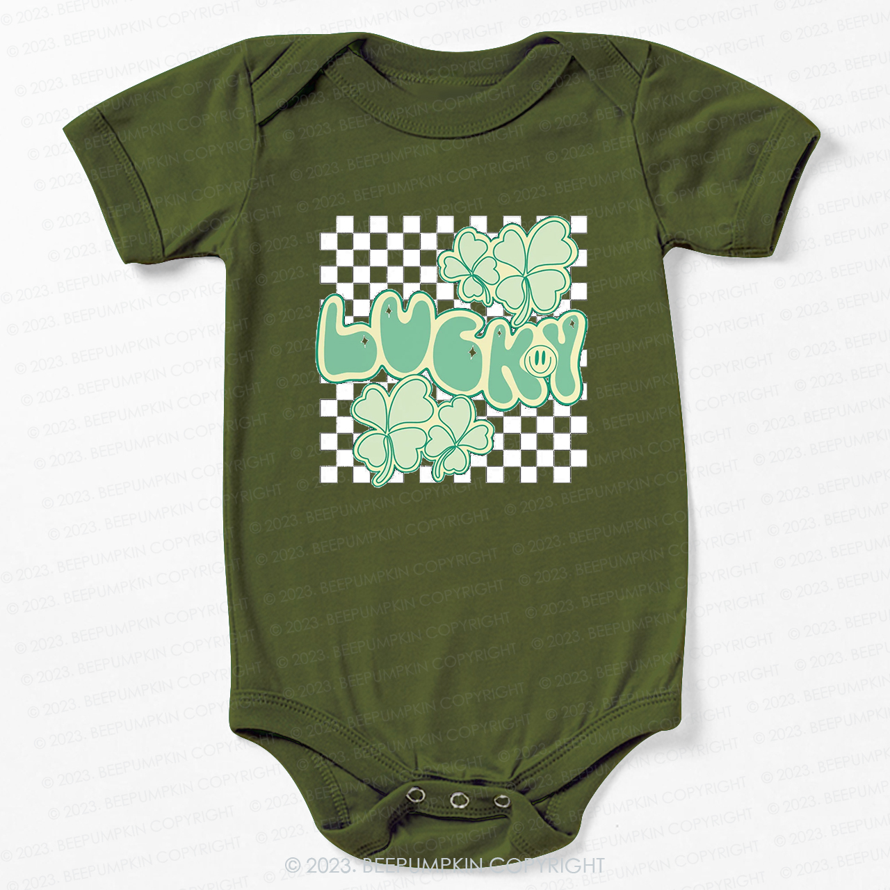 Retro Lucky Clover Leaf St.Patricks Day Bodysuit For Baby