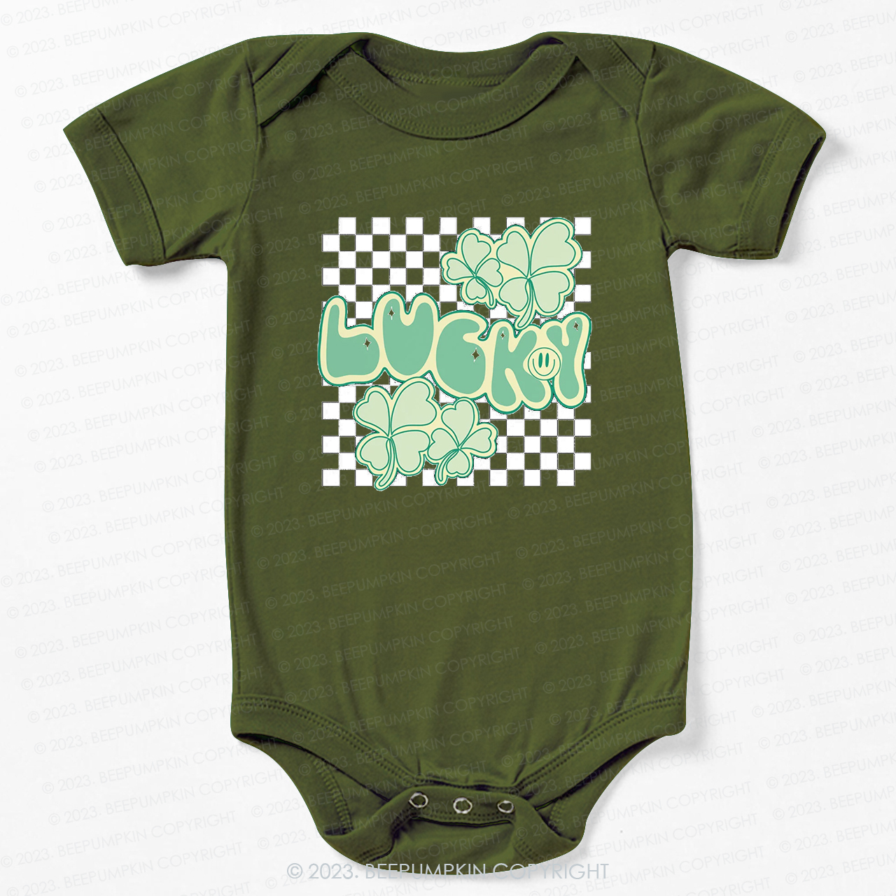 Retro Lucky Clover Leaf St.Patricks Day Bodysuit For Baby