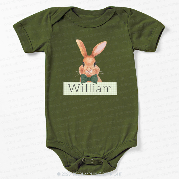 Easter Bunny Green Gingham Name Bodysuit For Baby