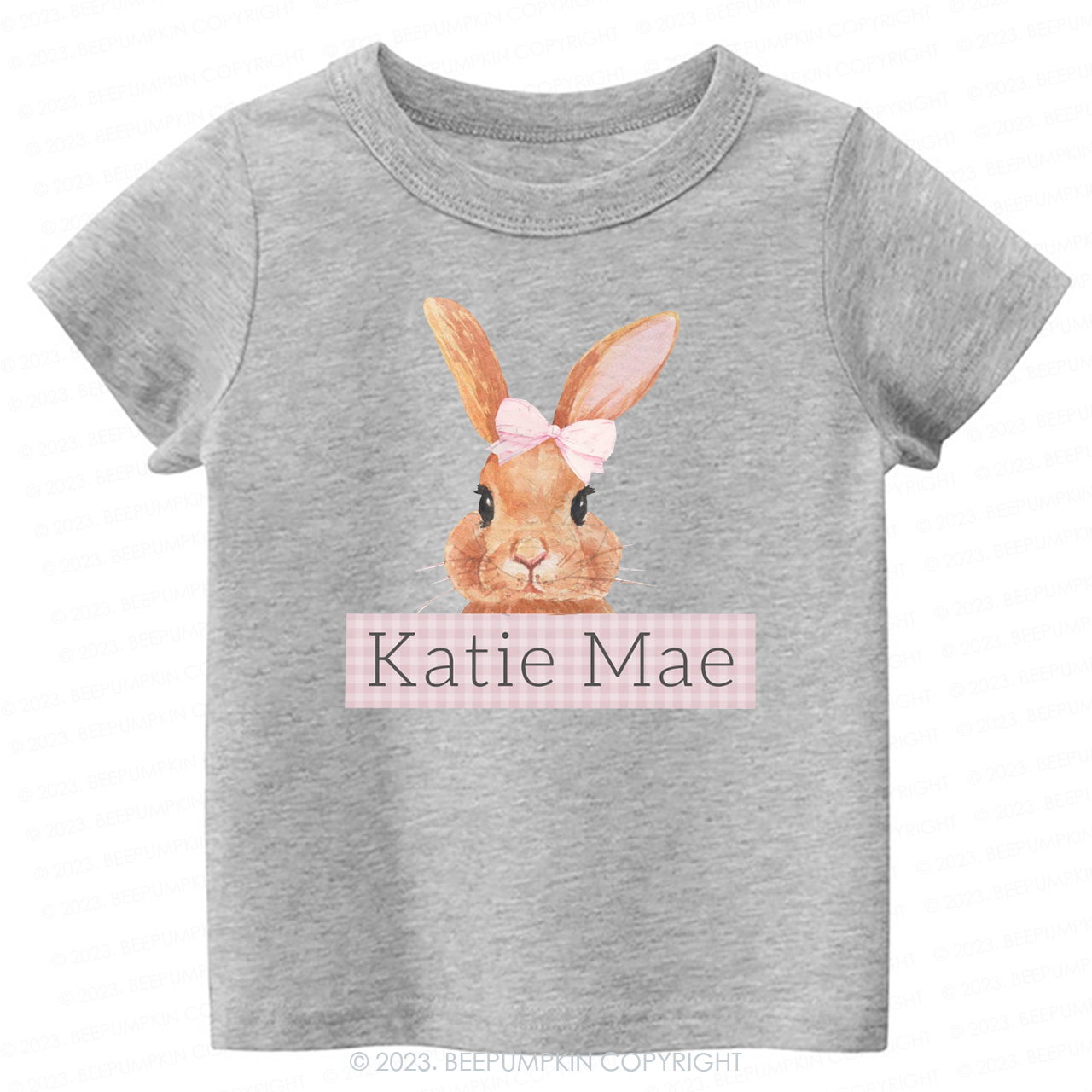 Pink Bunny Gingham Name -Toddler Tees