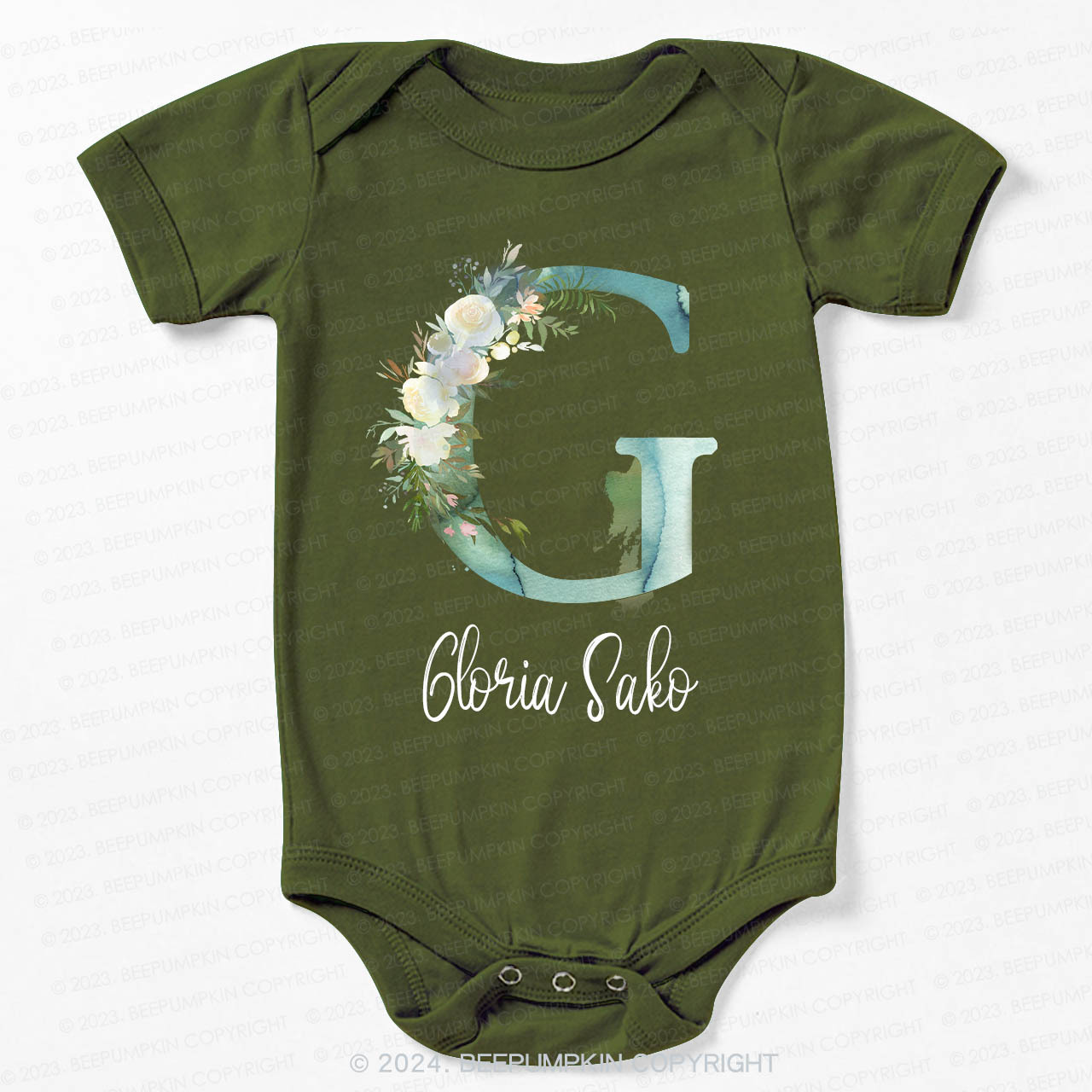 Personalized Green Florals Bodysuit For Baby 