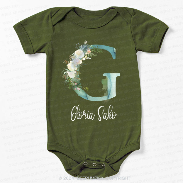 Personalized Green Florals Bodysuit For Baby 