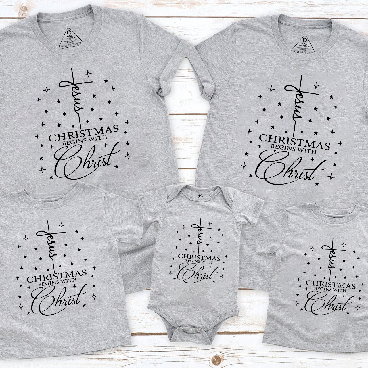 Jesus Christmas Begins With Christ Christmas Matching T-Shirts