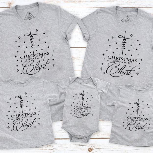 Jesus Christmas Begins With Christ Christmas Matching T-Shirts