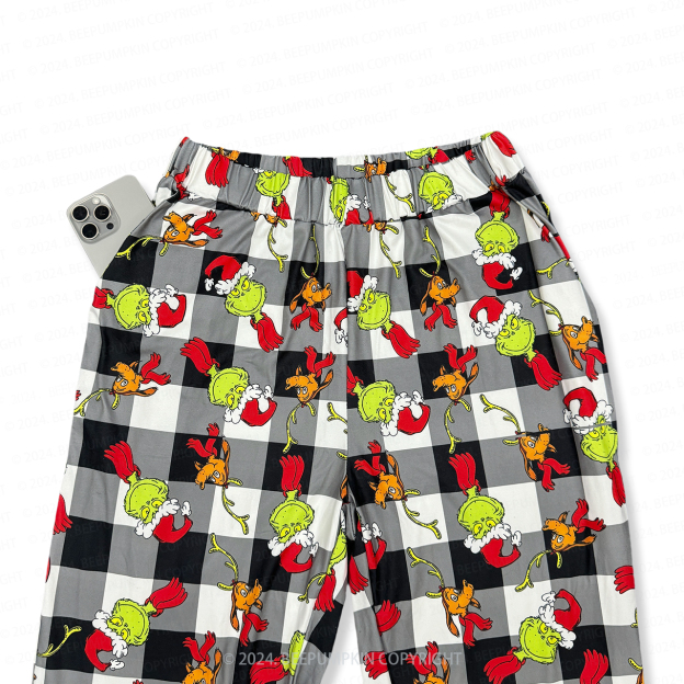 Black And White Green Monster Grinch Family Matching Pajama Pants