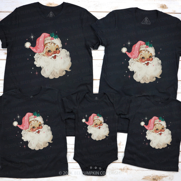 Retro Pink Santa Christmas Family Matching T-Shirts