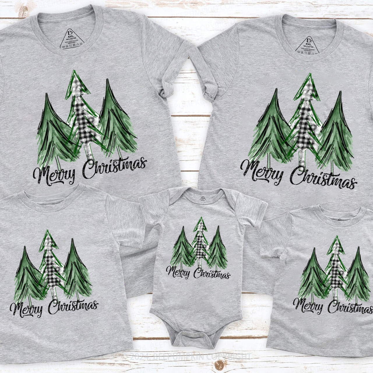 Merry Christmas Green Tree Family Matching T-Shirts