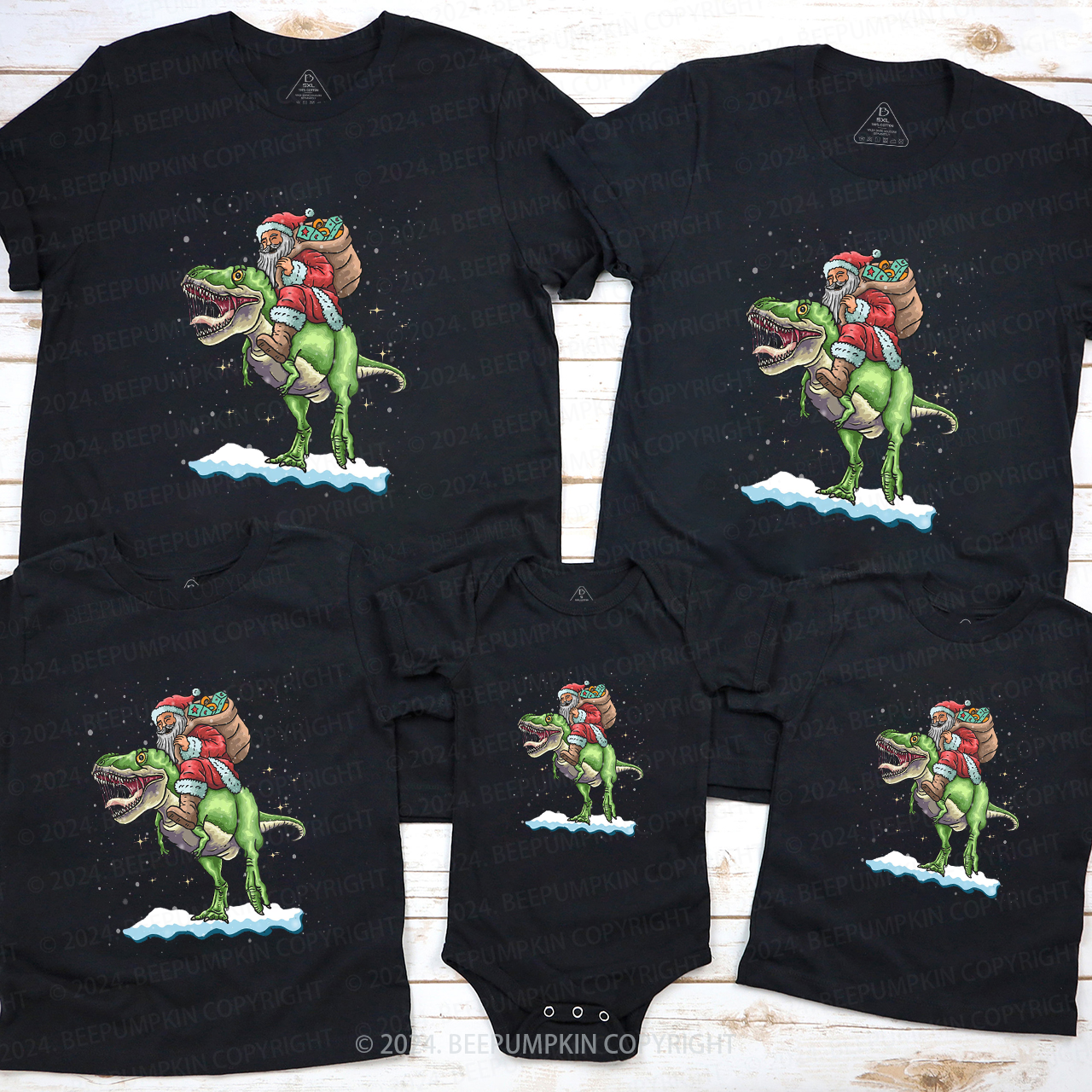 Santa Riding Dinosaur Family Matching T-Shirts