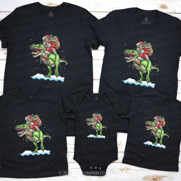 Santa Riding Dinosaur Family Matching T-Shirts