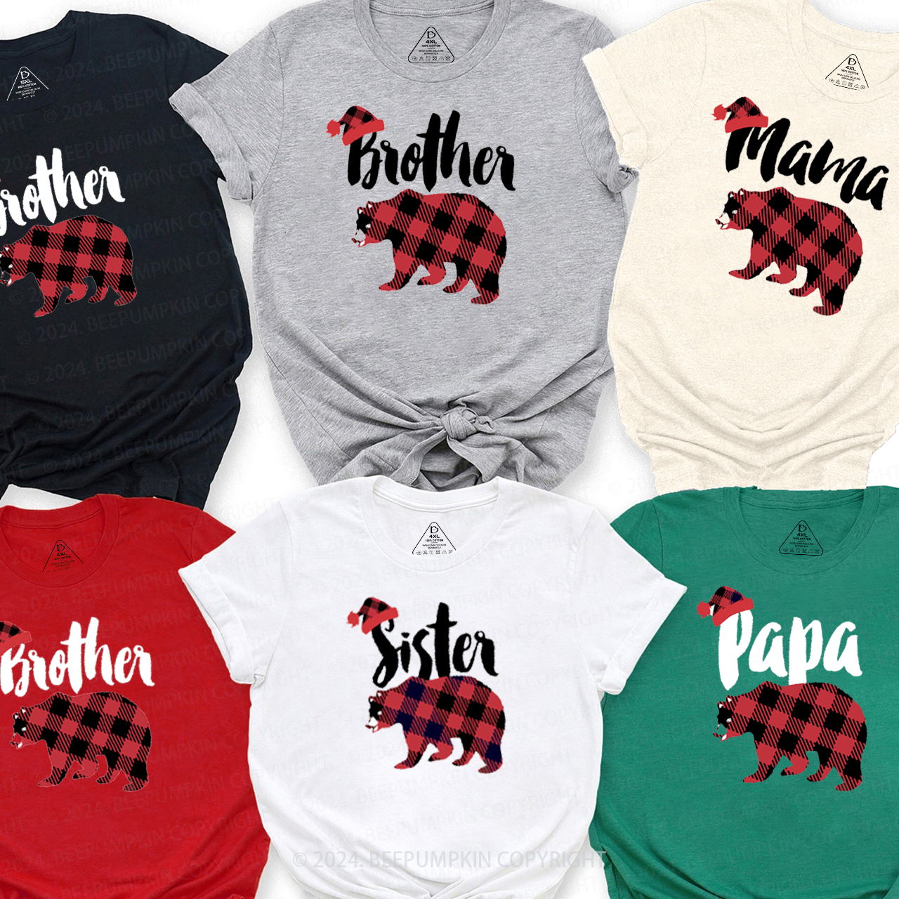 Personalized Plaid Bear Family Matching T-Shirts