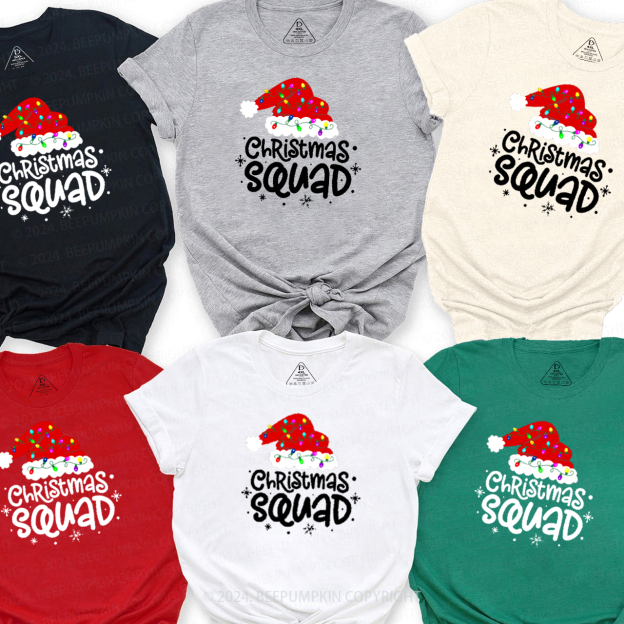 Christmas Squad Santa Hat Lights Family Matching T-Shirts