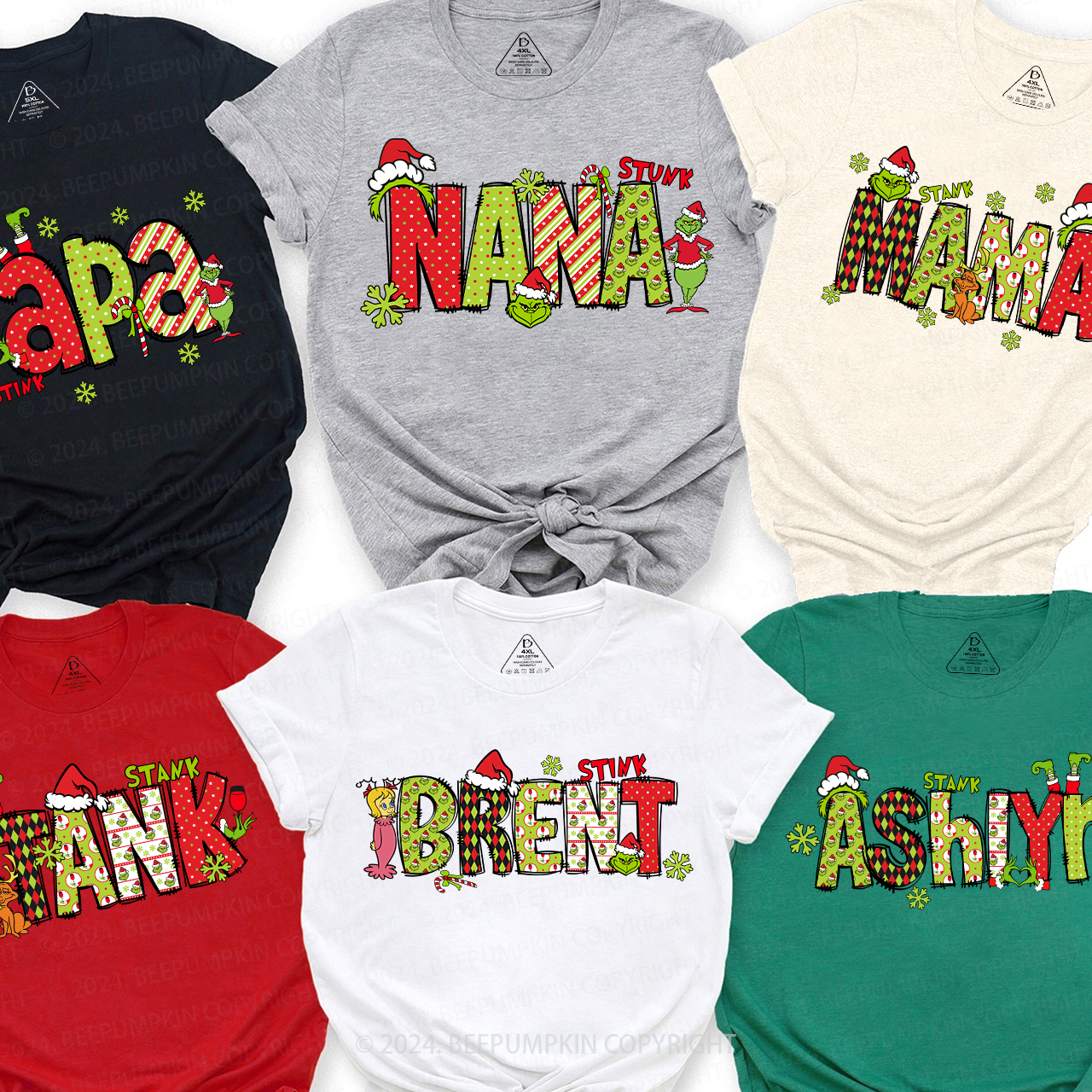 Personalized Christmas Doodle Letters Family Matching T-Shirts Beepumpkin