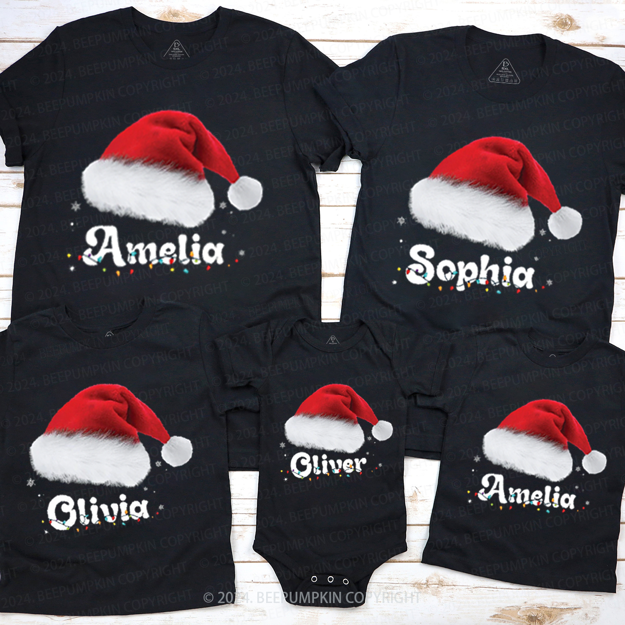 Christmas Hat Family Matching T-Shirts Beepumpkin