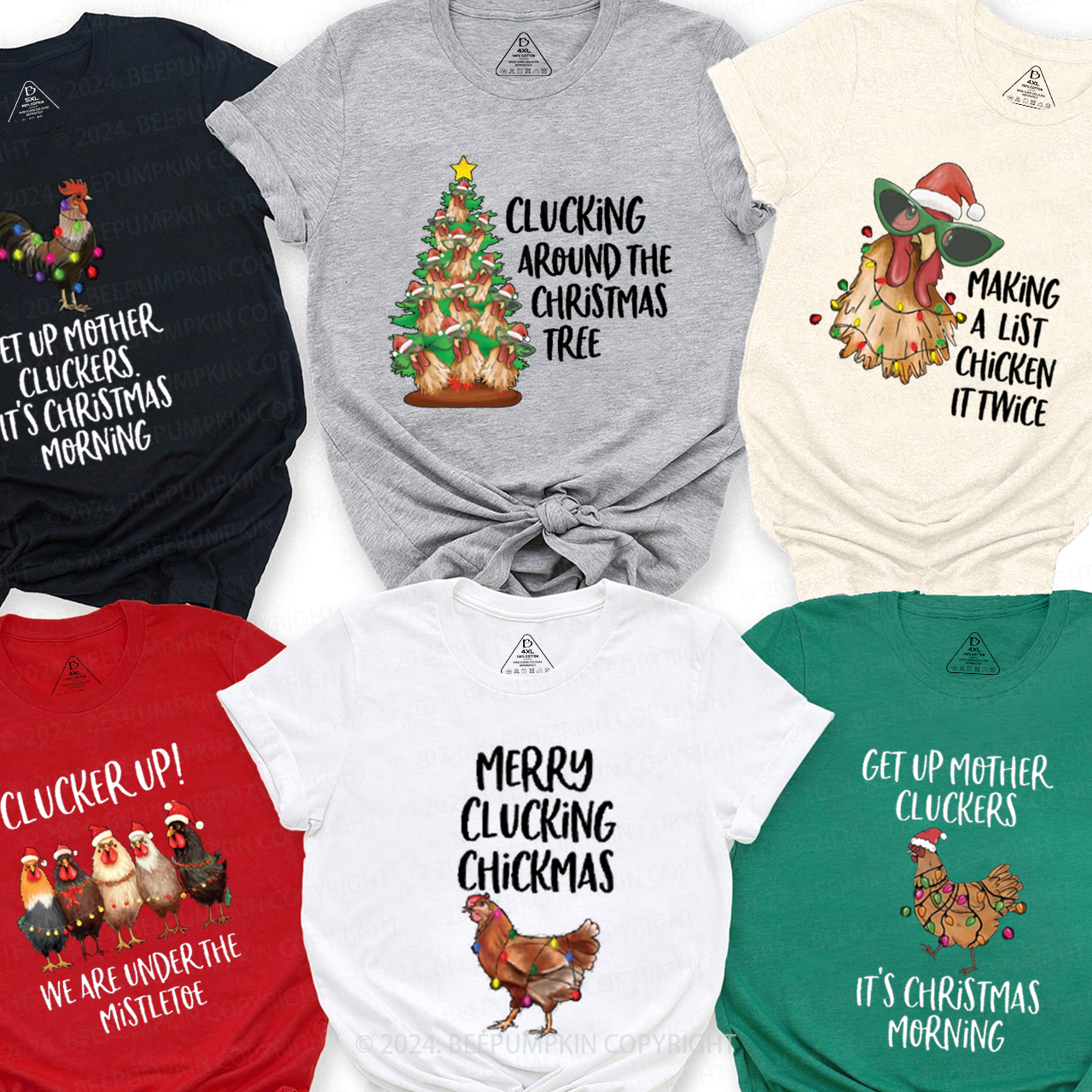 Funny Chicken Farm Christmas Matching T-Shirts Beepumpkin