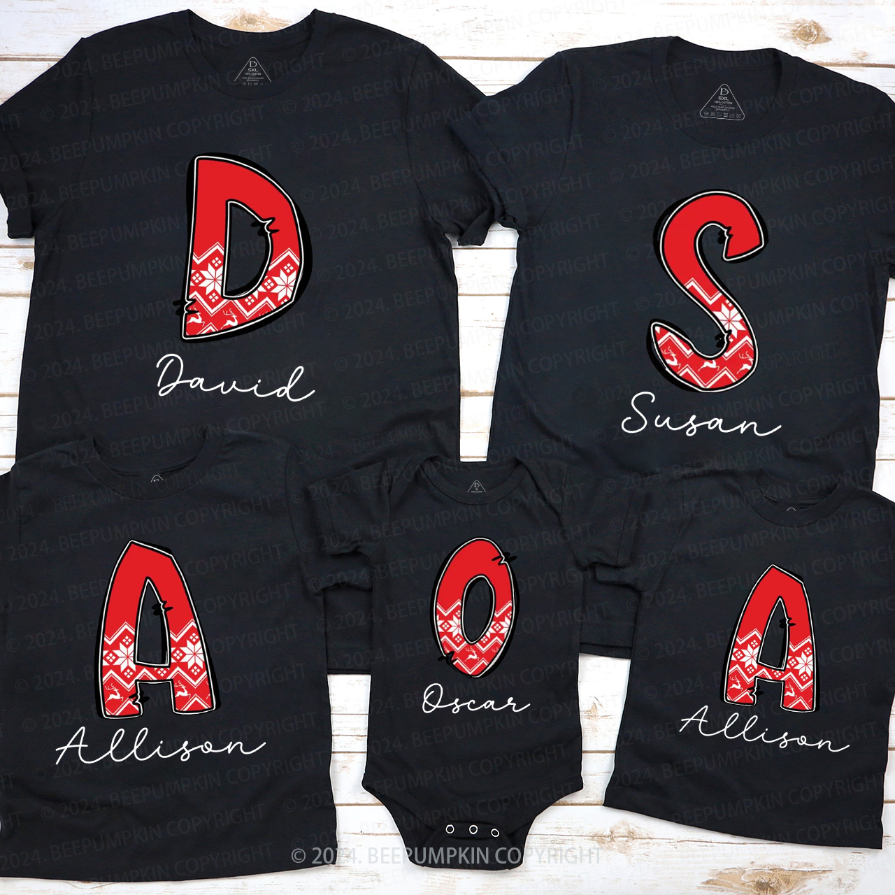 Personalized Plaid Monogrammed Family Matching T-Shirts Beepumpkin