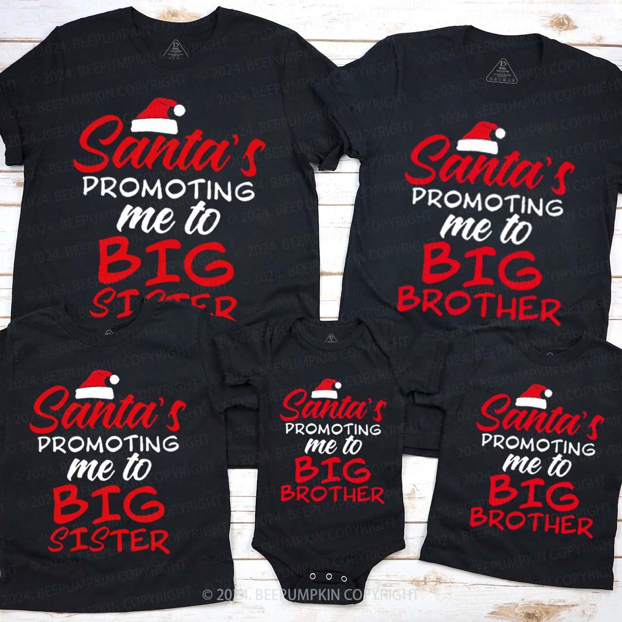 Santa's Promoting Me To Big Sis & Bro Christmas Matching T-Shirts Beepumpkin