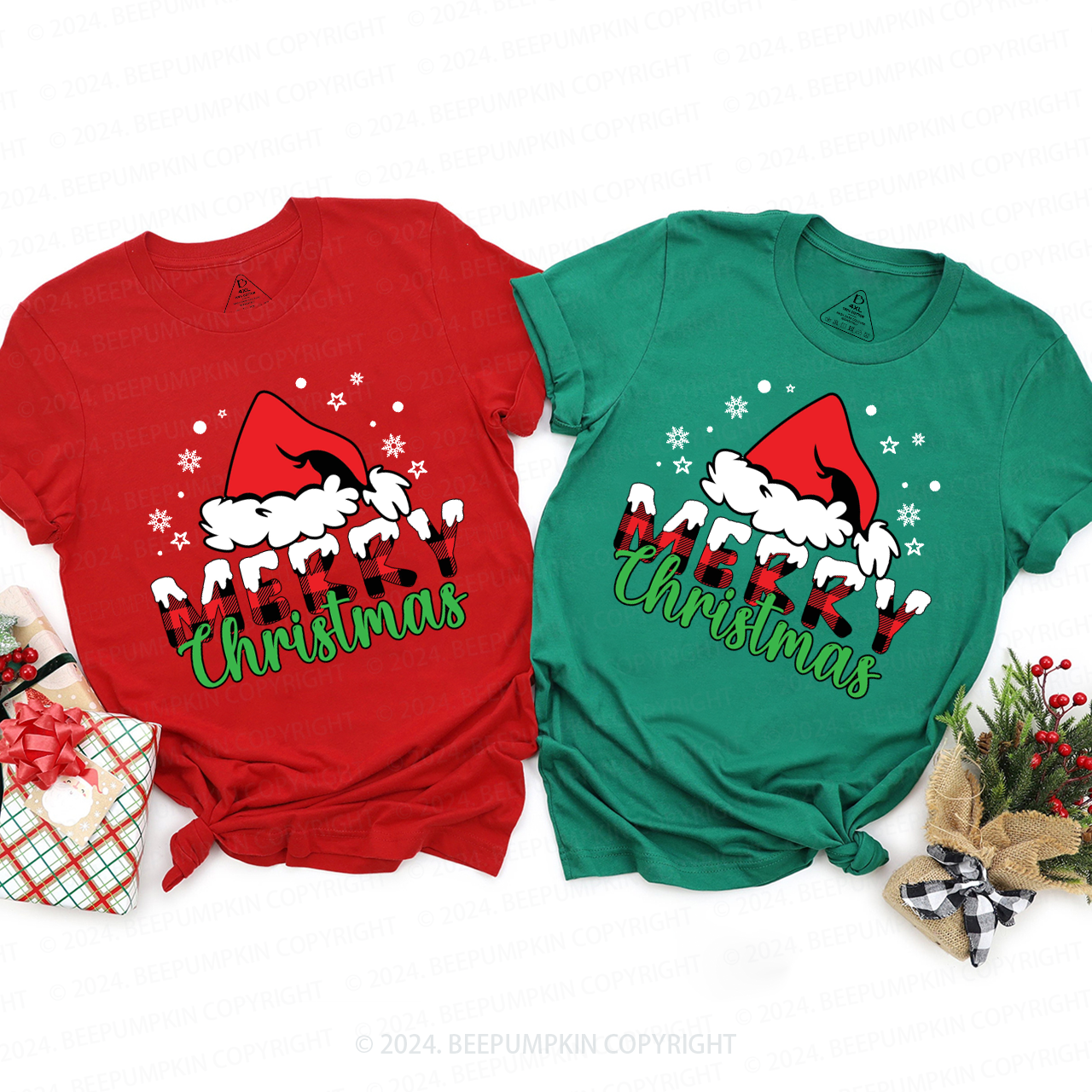 Snowflake Santa Hat Christmas Matching T-Shirts Beepumpkin