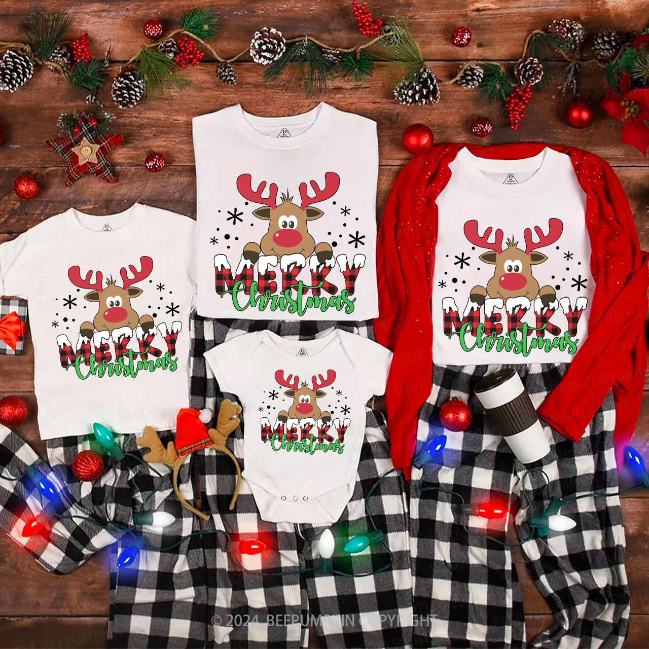 Merry Christmas Holiday Reindeer Matching T-Shirts Beepumpkin