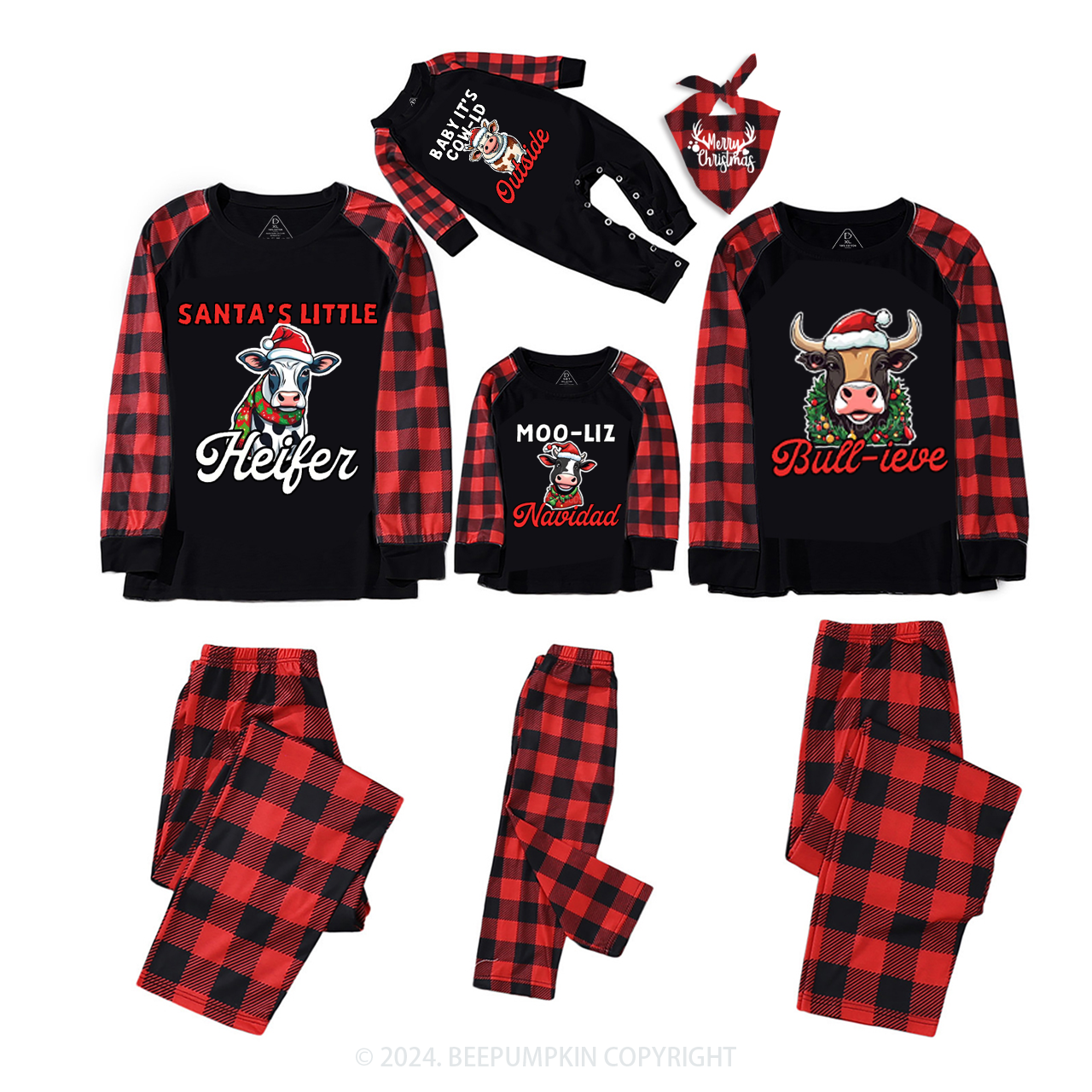 Personalized Christmas Cow Family Matching Pajama Set Beepumpkin