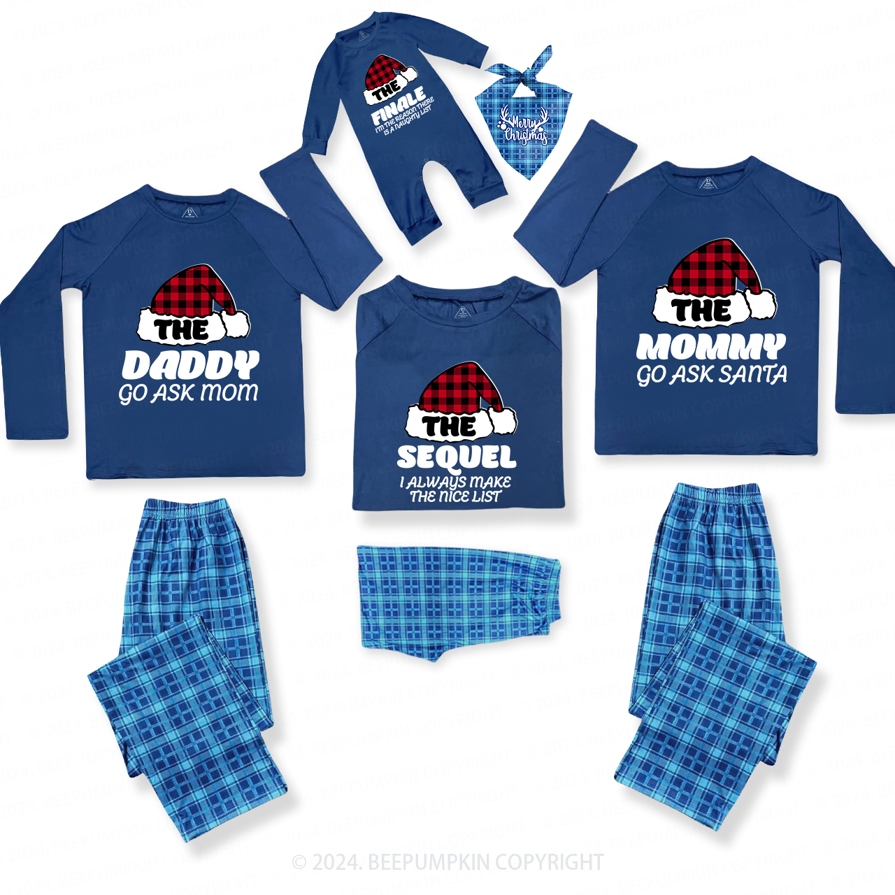Sequel-Original-Finale Christmas Family Matching Blue Pajamas Beepumpkin