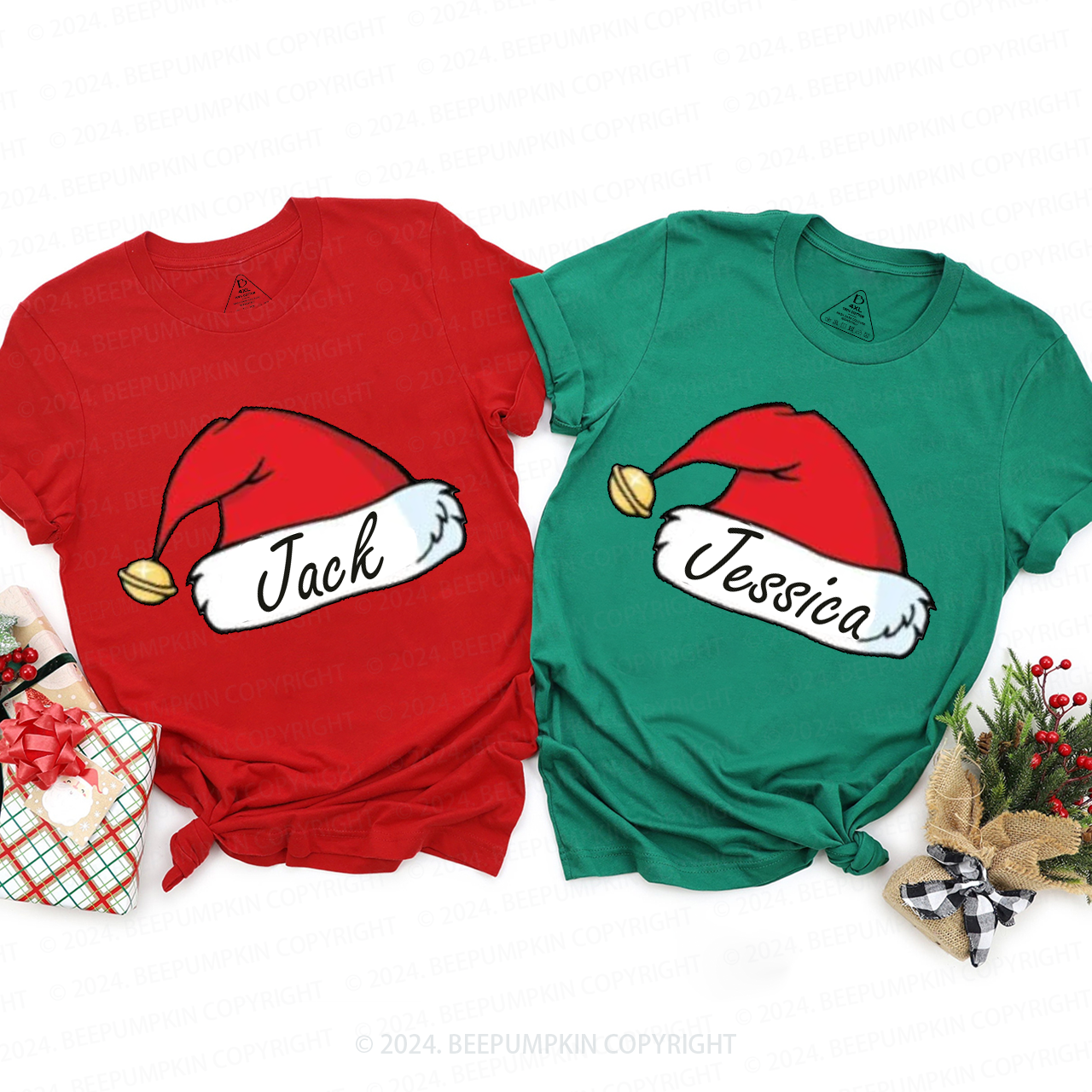 Personalized Bell Santa Hat Family Matching T-Shirts Beepumpkin