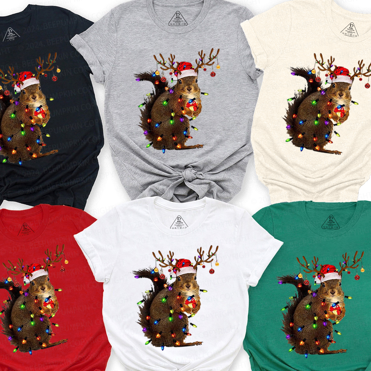 Squirrel Christmas Lights Family Matching T-Shirts Beepumpkin