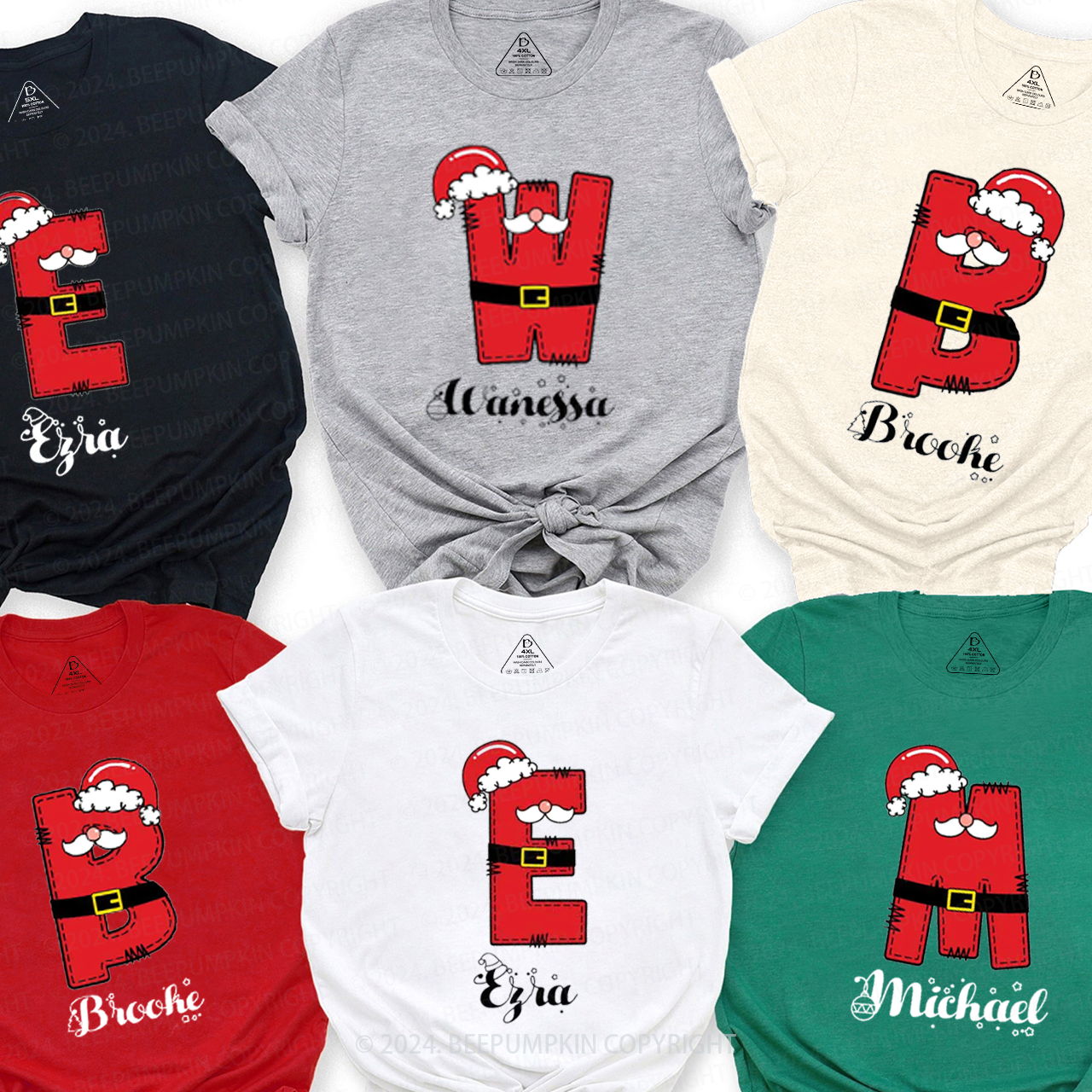 Personalized Christmas Santa Monogram Family Matching T-Shirts Beepumpkin