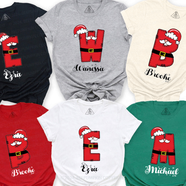 Personalized Christmas Santa Monogram Family Matching T-Shirts Beepumpkin