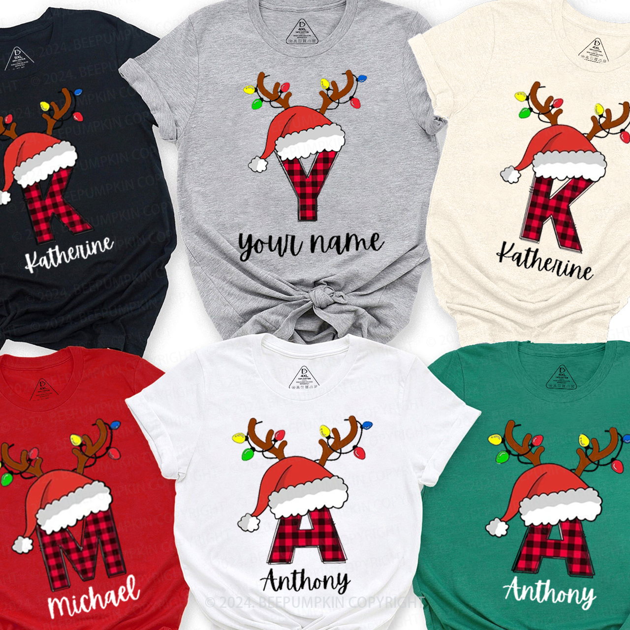 Personalized Monogrammed Christmas Family Matching T-Shirts Beepumpkin