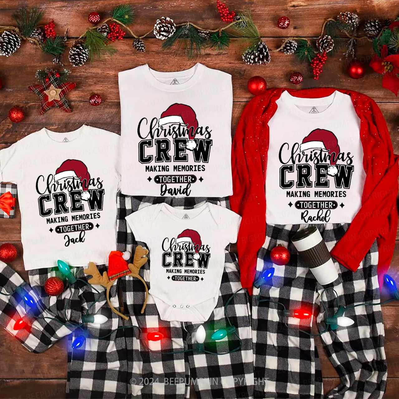 Personalized Christmas Crew Family Name Matching T-Shirts Beepumpkin