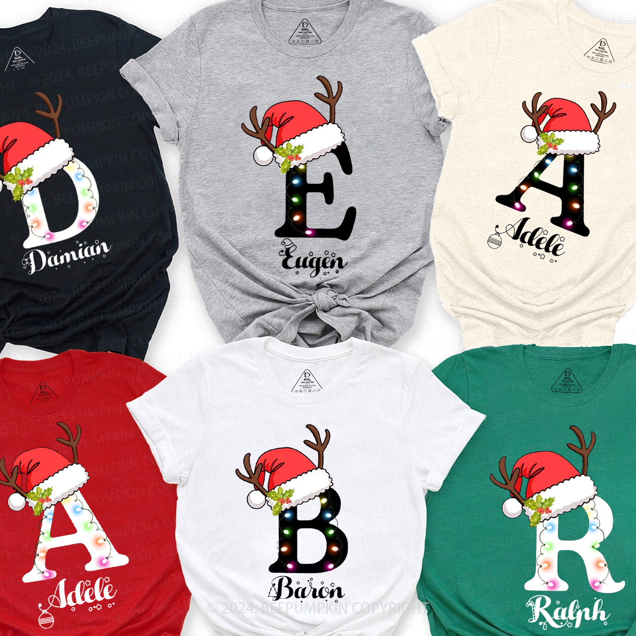 Personalized String Lights Letter Family Matching T-Shirts Beepumpkin