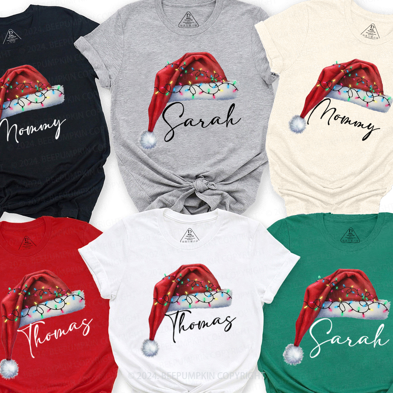 Personalized Lighted Christmas Hat with Name Matching T-Shirts Beepumpkin