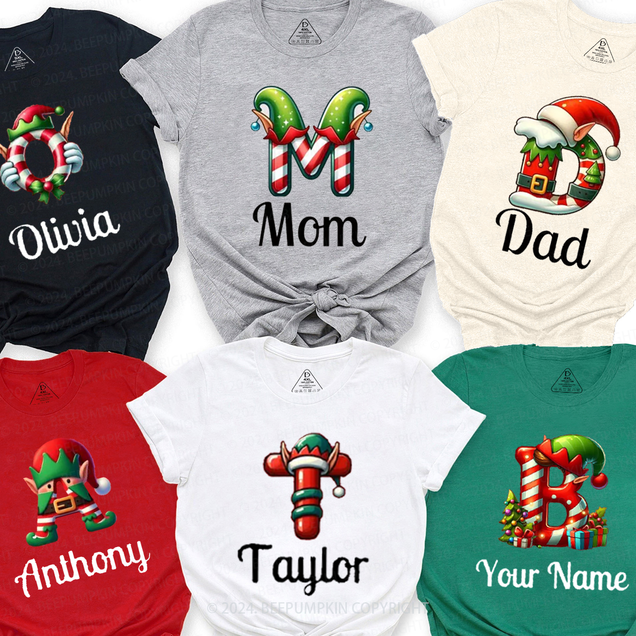 Personalized Elf Monogrammed Family Matching T-Shirts Beepumpkin