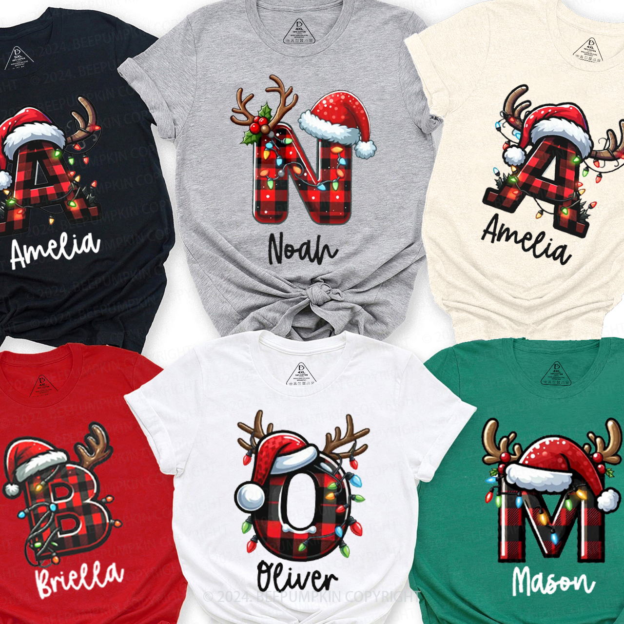 Personalized Shining Lights Christmas Name Family Matching T-Shirts Beepumpkin