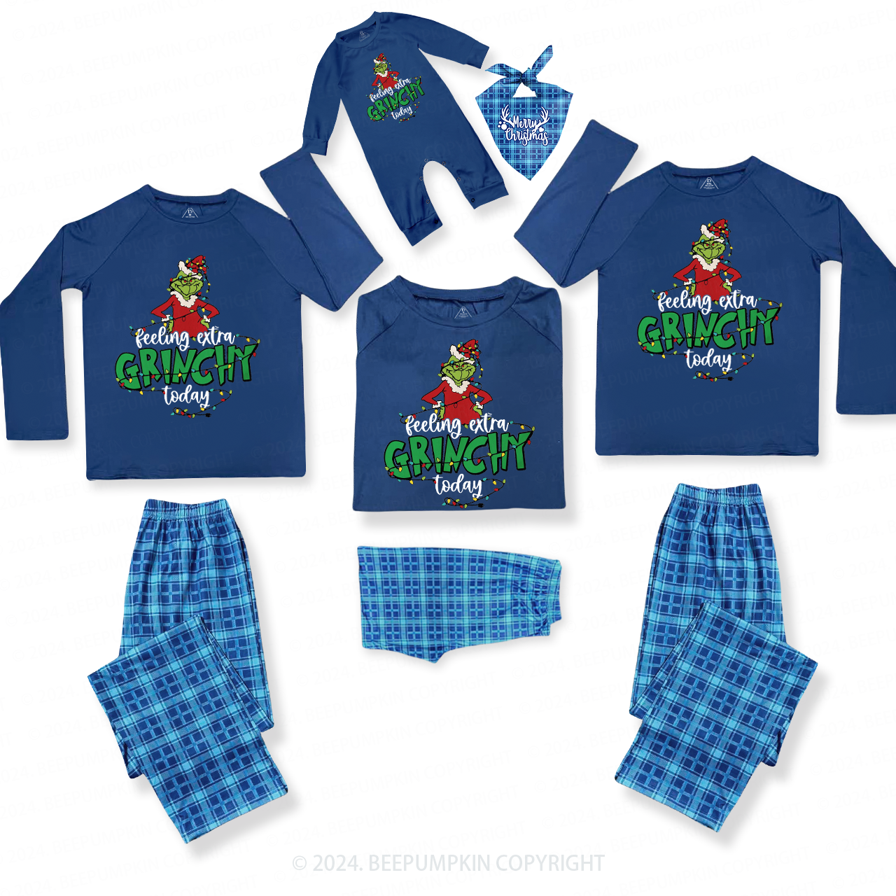 Feeling Extra Grincy Today Family Matching Blue Pajamas Beepumpkin
