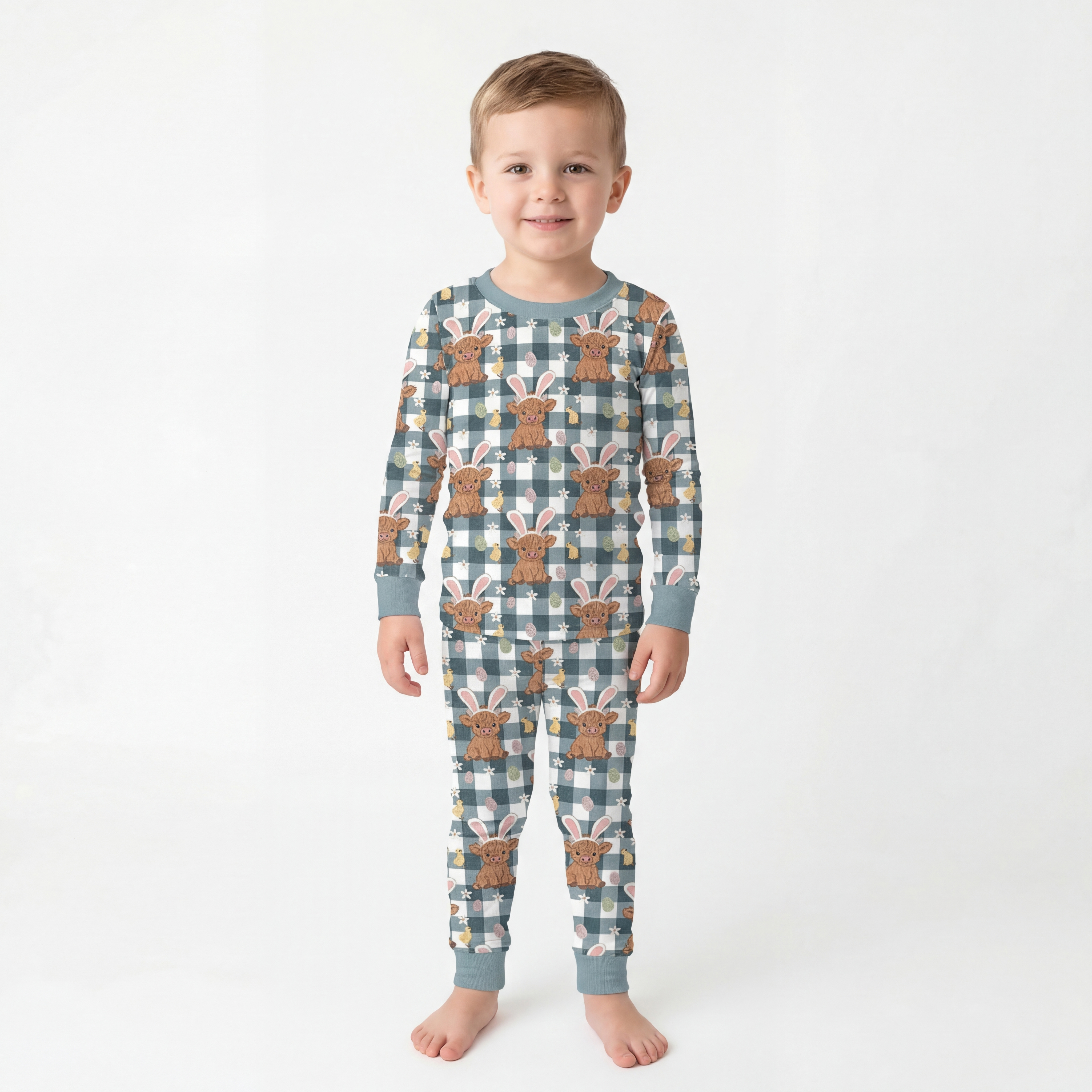 Easter Highland Cow Two-Piece Pajama Set For Kids