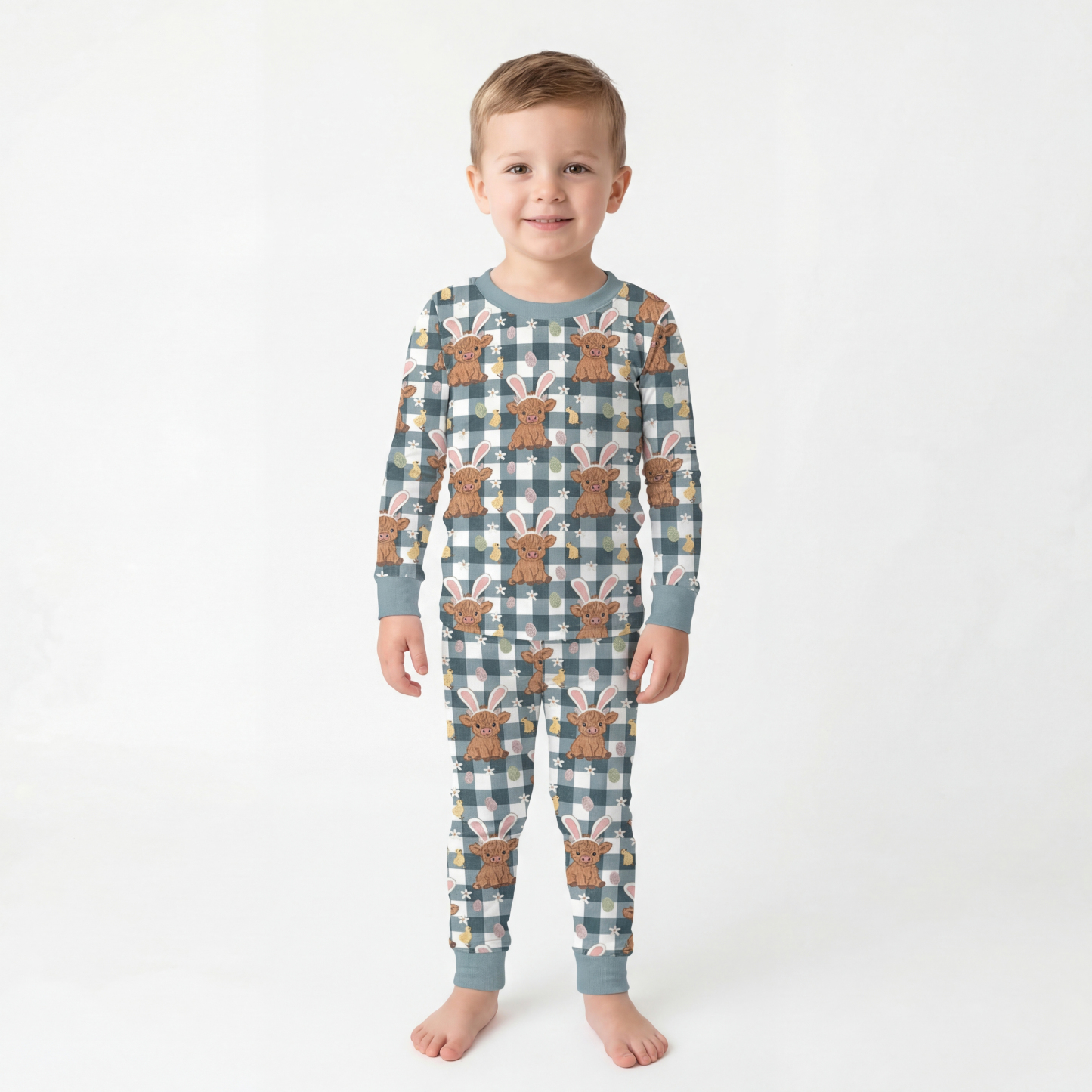 Easter Highland Cow Two-Piece Pajama Set For Kids