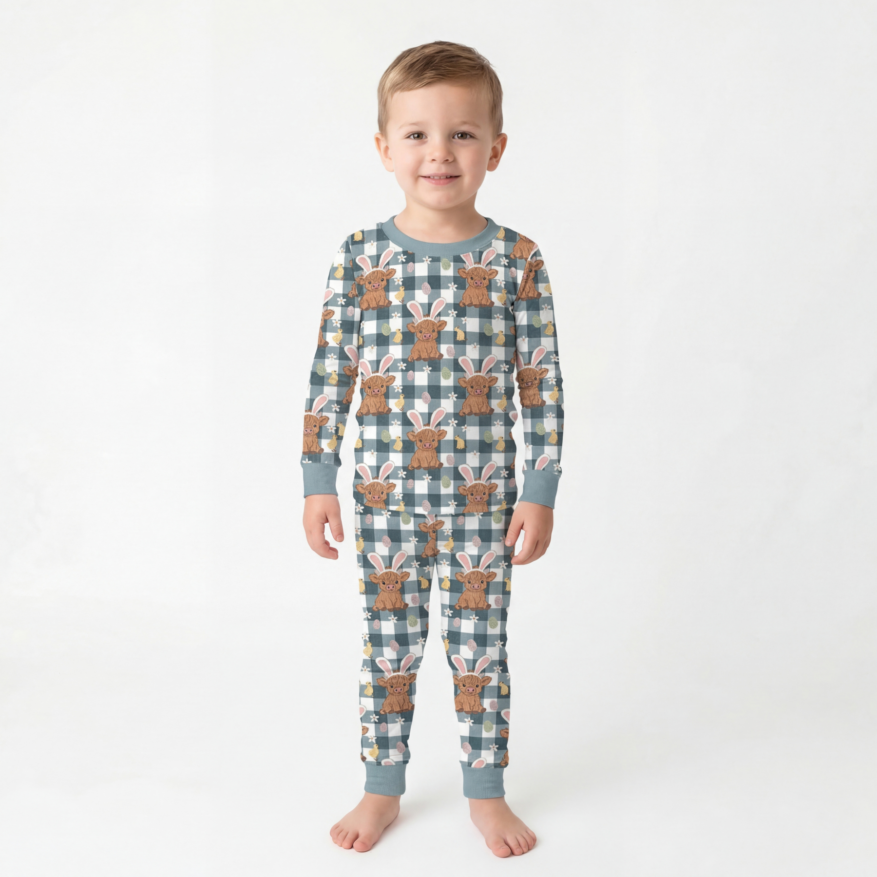 Easter Highland Cow Two-Piece Pajama Set For Kids