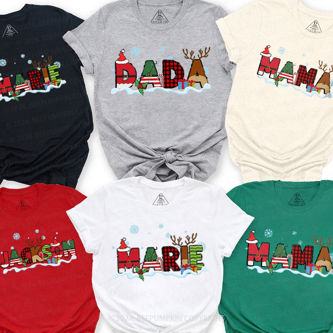 Personalized Reindeer Letters Christmas Family Matching T-Shirts Beepumpkin