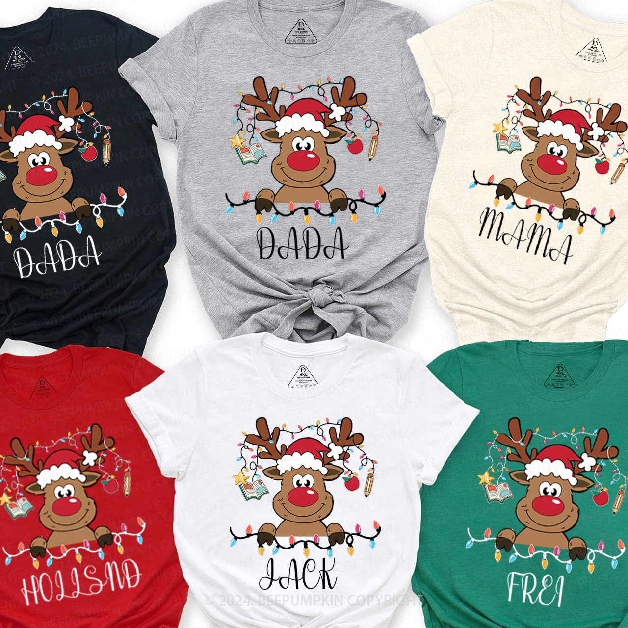 Personalized Reindeer Teacher Name Christmas Family Matching T-Shirts Beepumpkin