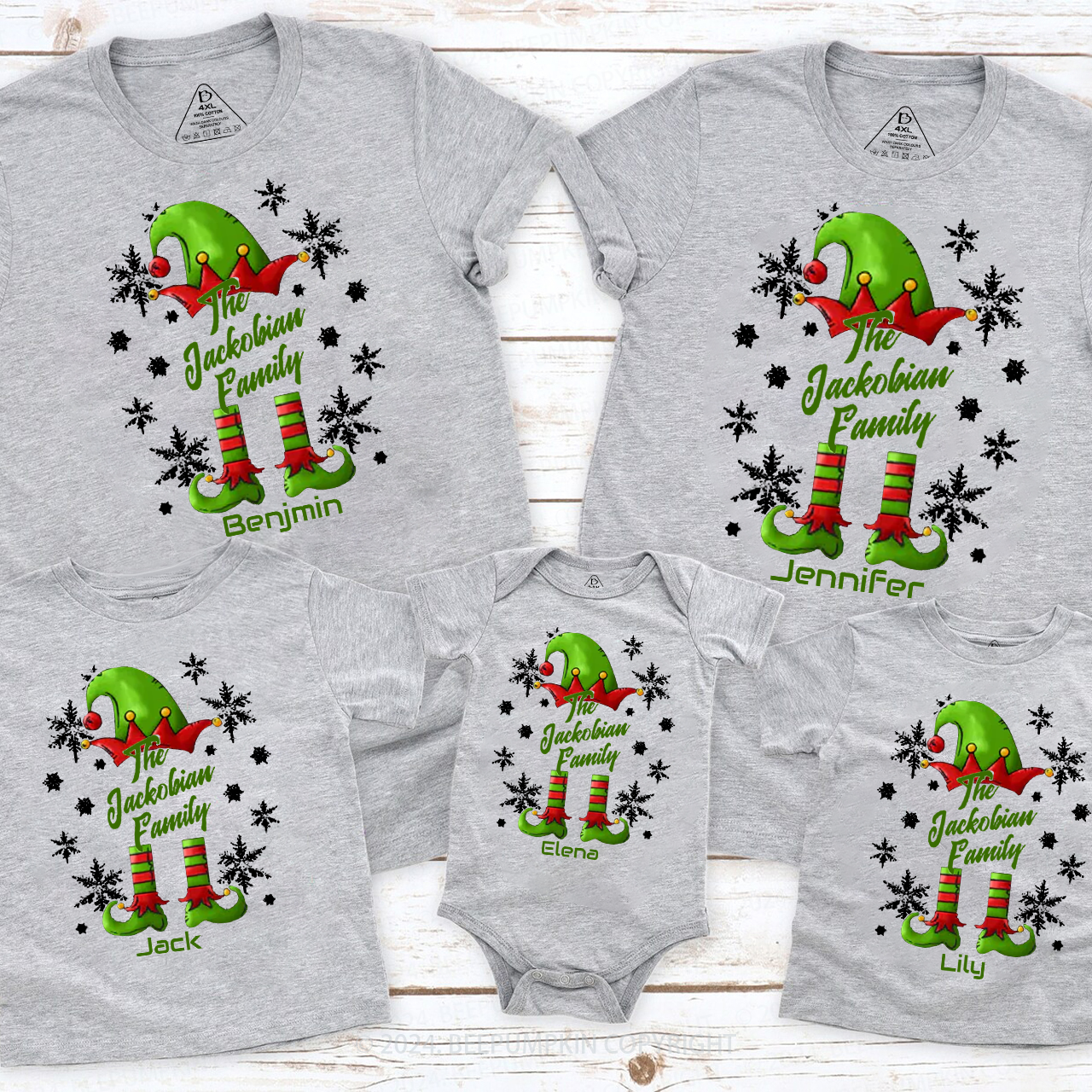 Personalized Snowflake Elf Christmas Family Matching T-Shirts Beepumpkin