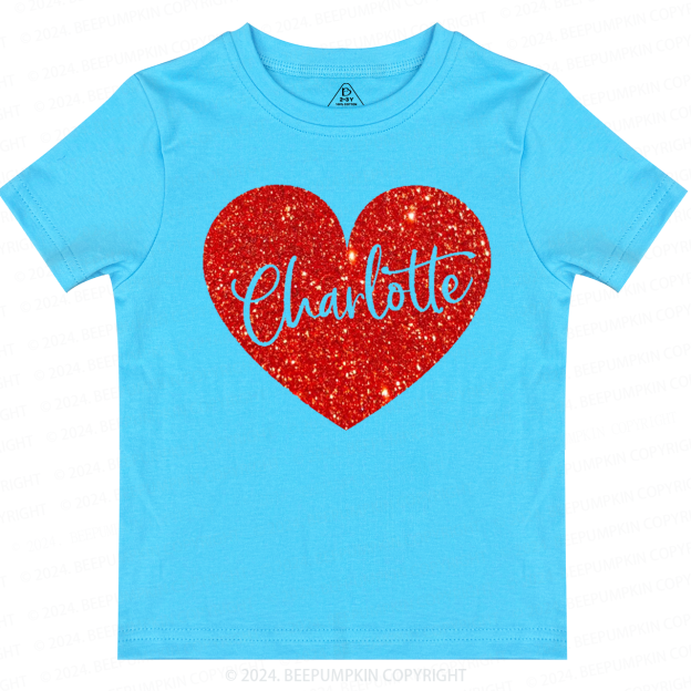 Personalized Valentine Glitter Name Toddler&Kids Tees Beepumpkin