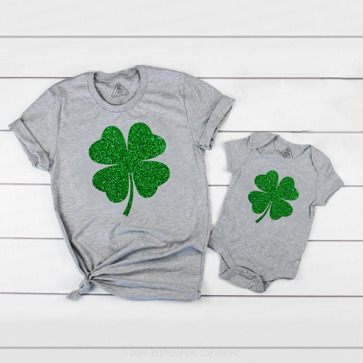 Shamrock Glitter St Patricks Day Family Matching T-Shirts Beepumpkin