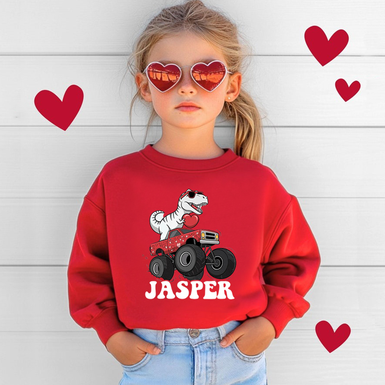 Personalized Dinosaur Valentines Kids Sweatshirt