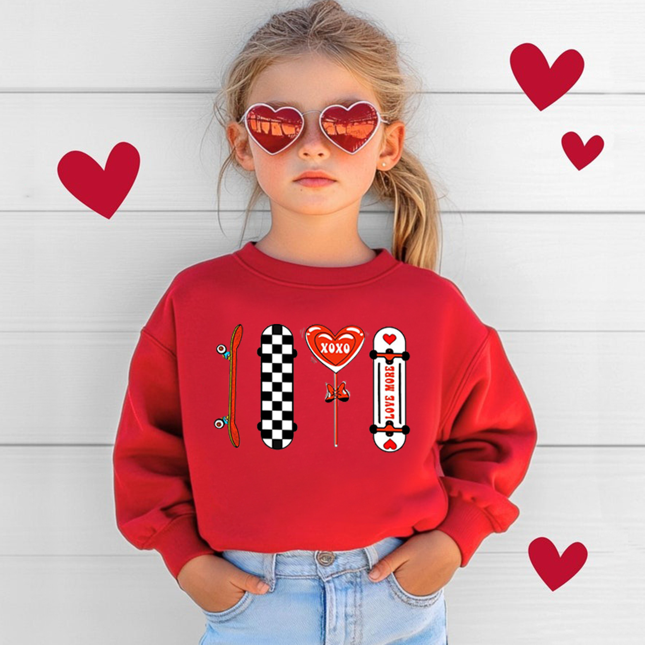 Skateboard Valentine's Day Kid's Sweatshirt