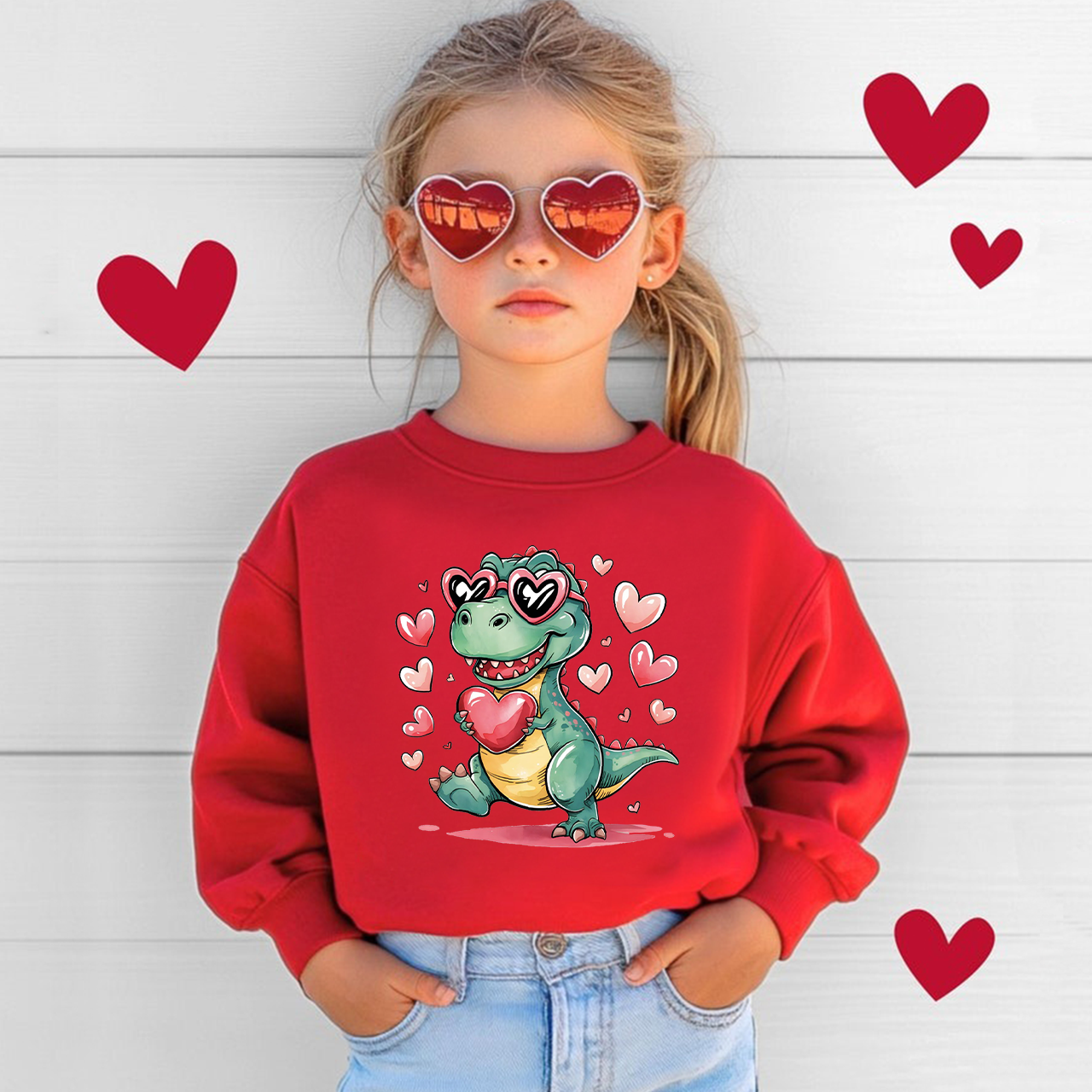 Romantic Dinosaur Valentine's Day Kid's Sweatshirt